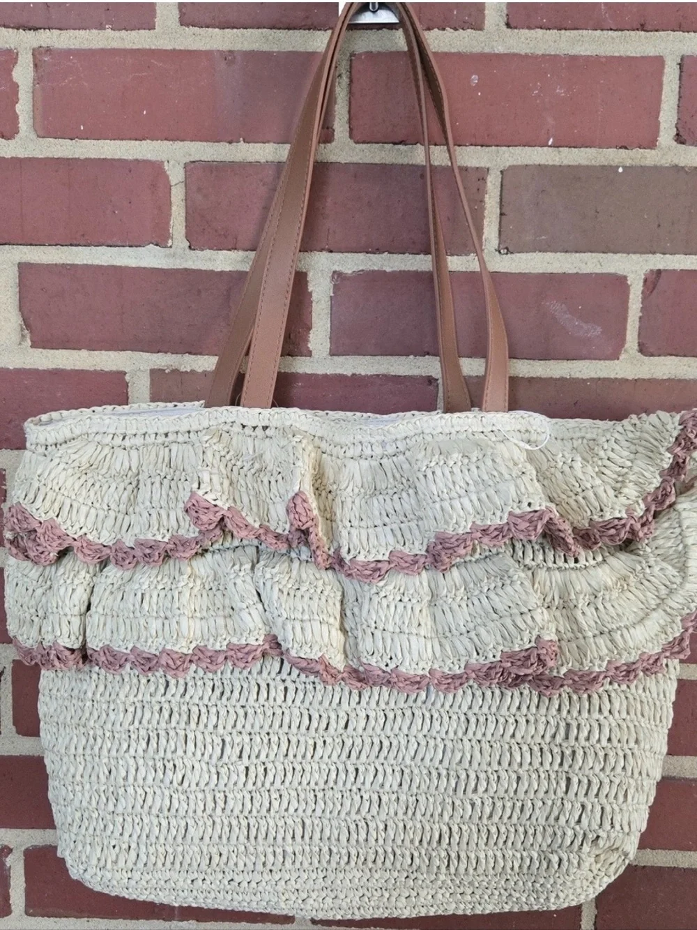 Woven Ruffle Tote Bag